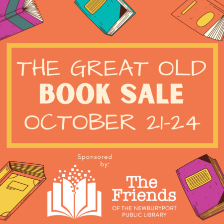 Image giving details of the upcoming Book Sale at the library.